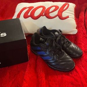 Blue and black gently used indoor soccer cleats for kids